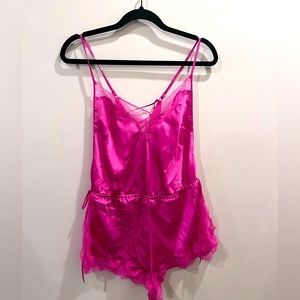 Bright pink satin romper nightgown from Victoria’s Secret!